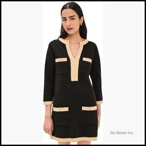 Mini Knit Dress with Gold-Tone Buttons and Patch Pockets